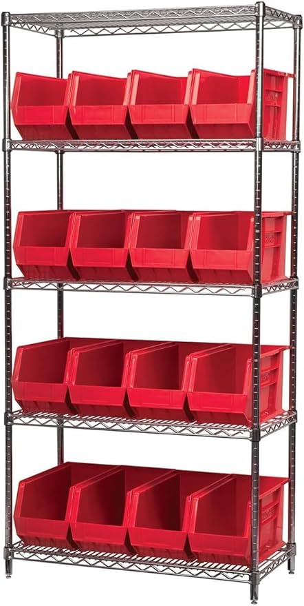 Akro-Mils 30265 AkroBins Plastic Storage Bins, Space-Saving Stackable Bins for Garage, Pantry, Craft Organization, 18-" x 8.25-" x 9-", Red, 6-Pack