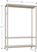 IZEUK Heavy Duty Rolling Garment Rack Wire Clothes Rack for Hanging Clothes (Gold, 3 Tier with 1 Rod, 17.7" D x 45.3" W x 70.3" H)