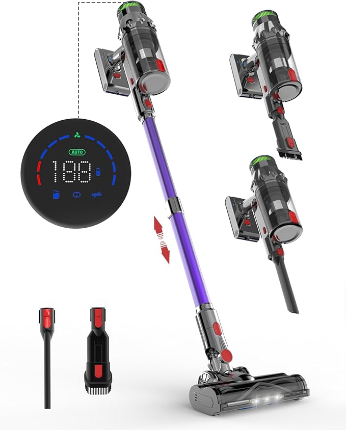 Cordless Vacuum Cleaner, Vacuum Cleaners for Home, 50KPA 500W Stick Handheld Pet Hair Hardwood Floor Vac, High Power Hand Held Rechargeable Battery Portable Household Lightweight Vac, C11 Purple