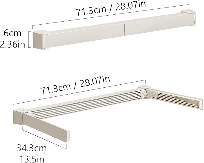 JOOM Laundry Drying Rack Collapsible, Wall Mounted Drying Rack, Clothes Drying Rack, Retractable Drying Racks, 27.5" Wide, 5 Aluminum Rods, 60 lb Capacity (White 27.5")