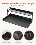 VEVOR Washer Dryer Countertop with 2-Tier Shelf, 54" x 27" Wooden Washer and Dryer Countertop with Anti-Slip Pads, Water-Resistant Laundry Topper Cover for Laundry Room Organization and Storage, Black