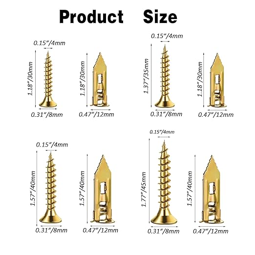 400pcs Self-Drywall Dilling Anchors Screws with 4 Different Expansion Sizes Screw Set, Zinc Plated Steel Dry Wall Screws no Drilling Required, Easy to Install