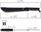 REAT Machete with Saw, 17" Full Tang Fixed Blade Hunting Knife with Sheath, Ergonomic No-Slip Handle,Machetes for Cutting Trees,Yard Work,Bushcraft, Survival