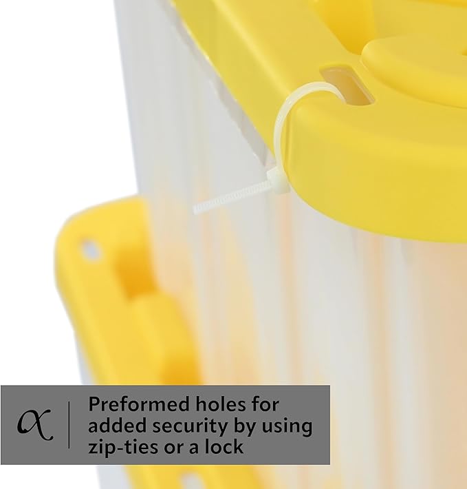 CX BLACK & YELLOW, 27-Gallon Heavy Duty Clear Storage Container & Snap-Tight Lid, Clear & Yellow (14.3H x 20.6W x 30.6D), Weather-Resistant, Stackable, See-Through Organization Tote [4 Pack]