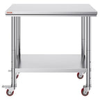 Vevor Mophorn Stainless Steel Work Table 36x24 Inch with 4 Wheels, Casters Heavy Duty Food Prep Worktable for Commercial Kitchen Restaurant, Silver