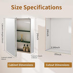 BEAUTYPEAK Bathroom Medicine Cabinet Mirror with Storage, 20 Inch x 24 Inch Silver Medicine Cabinet with Single Door & Adjustable Shelves for Vanity, Tempered, Aluminum Surface, Wall-mount or Recessed