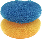 LOLA Jumbo 4" Plastic Mesh Scouring Pads, 2 Pack, Non-Scratch, Great for Pots, Dishwashing, Sinks, Appliances, Assorted Colors