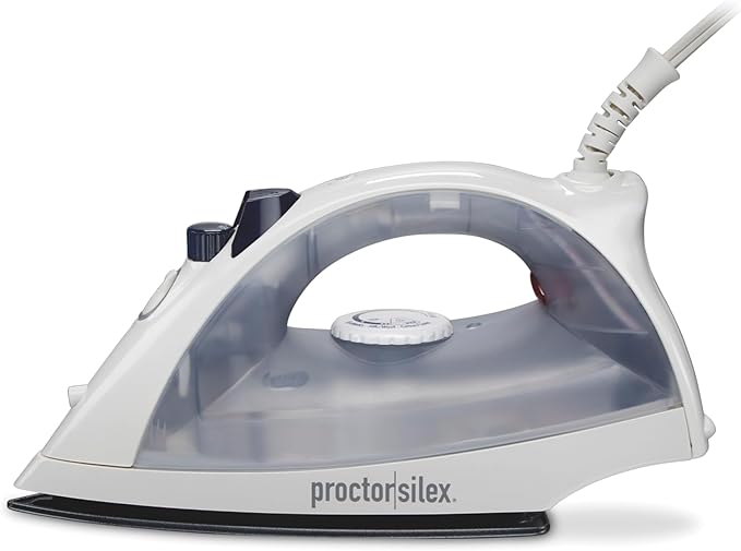 Proctor Silex Iron & Vertical Steamer for Clothes with Nonstick Soleplate, 1200 Watts, Adjustable Spray and Blast Steam Settings, Auto Shutoff, White (17150Y)