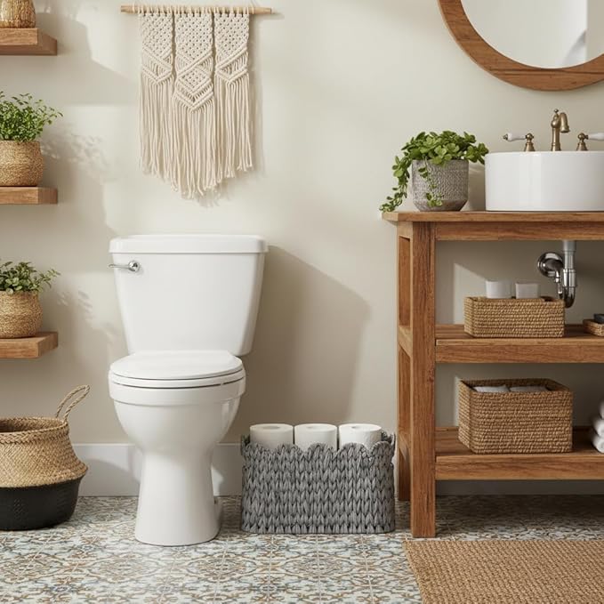 Grey Toilet Paper Storage Basket,Scalloped Baskets for Bathroom Organizers and Storage,Waterproof Plastic Wicker Basket for Bathroom,Laundry Room