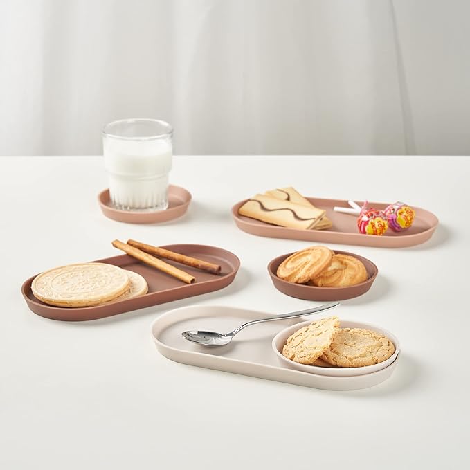 Blue Ginkgo Mini Silicone Trays – Set of 6 Easy-Clean Organizers for Bathroom, Kitchen, Desk, Vanity, and Cosmetics (Brown, Tan, Ivory)