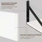 Fun Memories Floating Shelves for Wall, 12 Inch Deep Floating Shelves Set of 2, 55W x 12D Large Wall Shelf with Sturdy Metal Brackets for Living Room, Bathroom, Bedroom and Kitchen, White