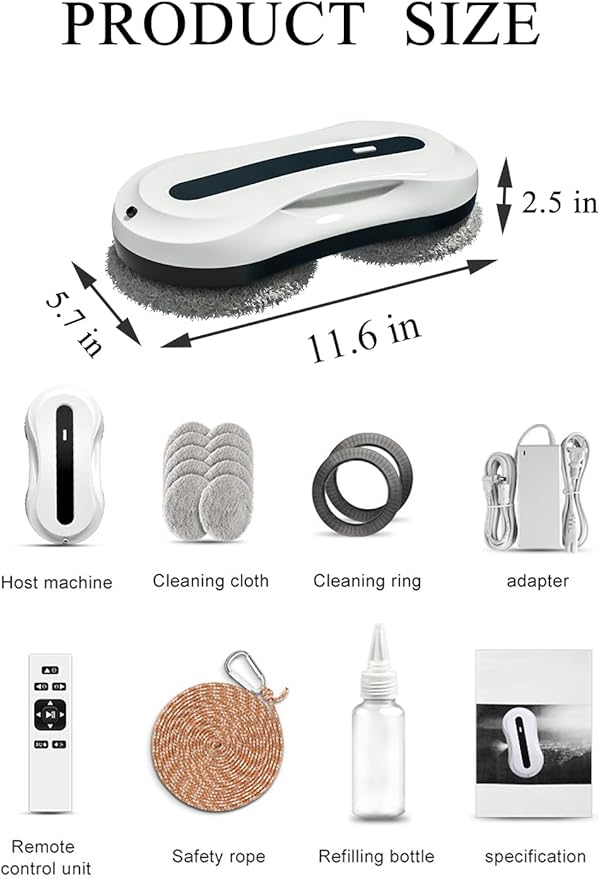 Window Cleaning Robot, Automatic Window Cleaner with Water Spray for Windows/Tiles/Class Door, Inside/Outside, 5600Pa Suction Power, 3.0 Path Planning, Remote Control