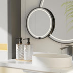 Hand Soap Dispenser Bathroom Set, Glass Dish Soap Dispenser for Kitchen Sink with Wood Tray & Black Stainless Steel Pump,Spiral Stripe Design