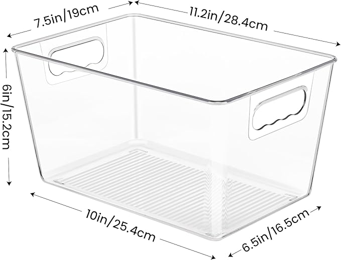 YIHONG Clear Plastic Storage Bins, 4 Pack Pantry Organizer Bins with Handle for Kitchen, Freezer,Cabinet,Closet Organization and Storage