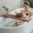 Acacia Wood Bathtub Tray Caddy for Freestanding Tub, 35 Inch Adjustable Bath Tray for Tub, Luxury Spa Bathroom Tray Organizer Table, Bath Tub Accessories for Women, Housewarming, Birthday Gifts