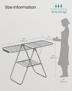 SONGMICS Clothes Drying Rack, with Sock Clips, Metal Laundry Rack, Foldable, Space-Saving, Free-Standing Airer, with 2 Height-Adjustable Gullwings, Indoor Outdoor Use, Gray ULLR052G01
