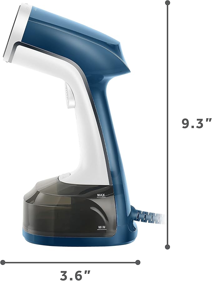 Sunbeam 1200W Steam Burst Handheld Steamer for Clothes, Dual Steam Settings, 30-Second Fast Head-Up, Bristle Brush Attachment, White and Blue Finish
