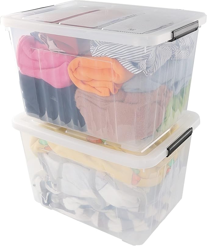 Cand 4 Packs 50 QT Storage Bins with Lids, Clear Large Plastic Storage Container Box