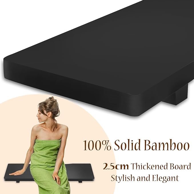 Stylish Black Bamboo Bathtub Tray Caddy with Adjustable Legs, Minimalistic Design Bath Tray for Tub, Bathtub Accessories, Fits Most Standard Bath Tubs, Idea for Women