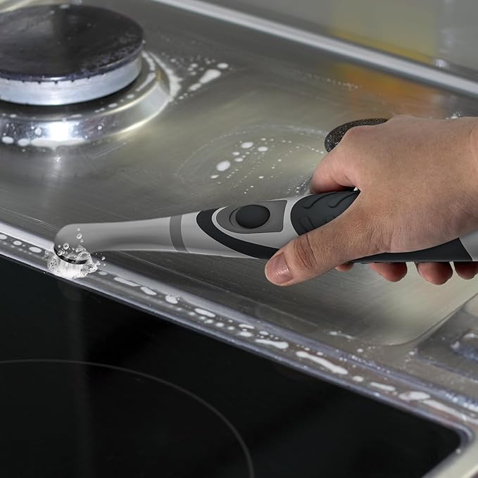 Electric Cleaning Brush with 4 in 1 Multiple Brush Heads, Indoor Household Cordless Motorized Brush for Bathroom Toilet Kitchen Tile Crevice(Black)