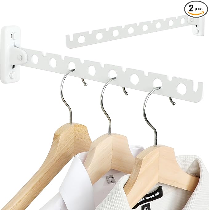 Alise Cloths Drying Rack Wall Mounted,Stainless Steel Folding Laundry Hanging Racks,Swivel Space Saving Clothes Hanger Rack for Bedroom Bathroom Laundry,Matte White,Double Pack