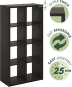 Furinno Cubicle Open Back Decorative Cube Storage Organizer, 8-Cube, Black Dark Oak