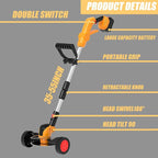 Electric Weed Wacker Cordless Battery Powered, Weed Cordless Eater with 2X 21V/4.0Ah Battery Operated & Wheels 3 Types Blades, 3 in 1 Stringless Grass Trimmer/Edger/Brush Cutter for Garden Yard Lawn
