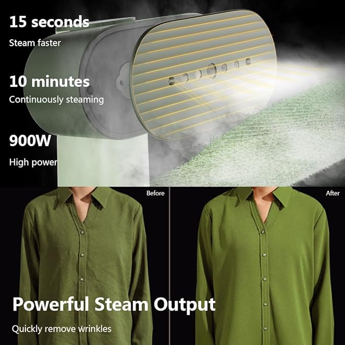 G6 Steamer for Clothes Portable 2-in-1 Travel Iron for Clothes, Just 0.7lbs Lightly, 10 Minutes of Continuous Steam, 900W Light Steamer for travel and home (green)