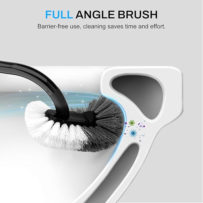 SetSail Toilet Brush and Holder Set, Compact Size Curved Toilet Bowl Brush for Bathroom Deep Cleaning with Stainless Steel Handle Toilet Cleaner Brush, Black