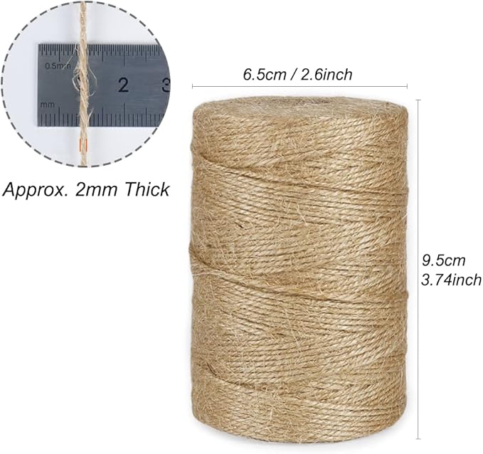 Tenn Well Natural Jute Twine, 500 Feet Long Brown Twine String Rope for Crafts, Gift Wrapping, Gardening, Bouquets, Holiday Decorations