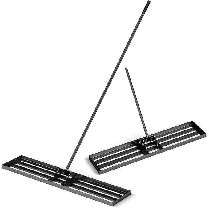Goplus Lawn Leveling Rake, 46" x 10" Heavy Duty Level Lawn Tool w/ Ergonomic Handle for Soil, Effort-Saving Landscape Rake for Garden, Backyard, Golf Course, Farm, Pasture, Black