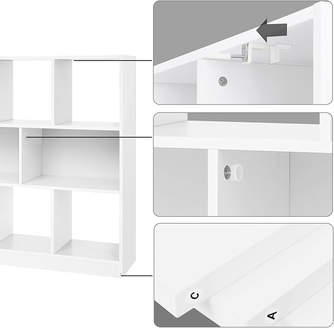 VASAGLE Bookcase, Bookshelf, Freestanding Storage Unit, 8 Open Compartments, Used Horizontally, Vertically, Upside Down, 11 x 35.4 x 39.4 Inches, for Living Room, Study, Office, White ULBC55WT