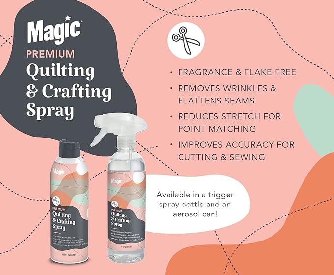 Magic Premium Quilting & Crafting Spray Can – Fabric Spray for Cutting, Creasing, & Sewing – Best Press Spray Starch for Quilting to Flatten Seams & Wrinkles – Wrinkle Spray (15oz Aerosol) 2 Pack