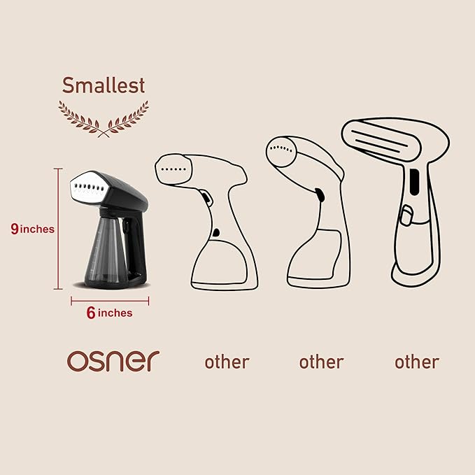 Osner Handheld Garment Steamer for clothes, 1450W Quick Heat Auto-trigger, Compact Travel Steamer, Clothes Steamer, Fabric Wrinkle Remover with Lint Brush Steam Nozzle (Black)