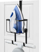 ORLESS Over The Door/Wall Mount Ironing Board Hanger, Laundry Room Iron and Ironing Caddy Board Storage Holder, Black