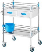 VEVOR Stainless Steel Utility Cart, 2 Layers with Two Lockable Wheels, Ideal for Laboratory, Hospital, Dental Use