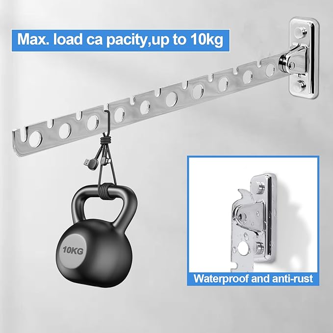 ACNISM Wall Mounted Clothes Rack, Laundry Hanger Wall Mount, Retractable & Foldable Drying Rack with 180° Rotation, Space-Saver for Laundry Room & Bedroom, Bathroom Closet Storage, 1-Pack, Silver