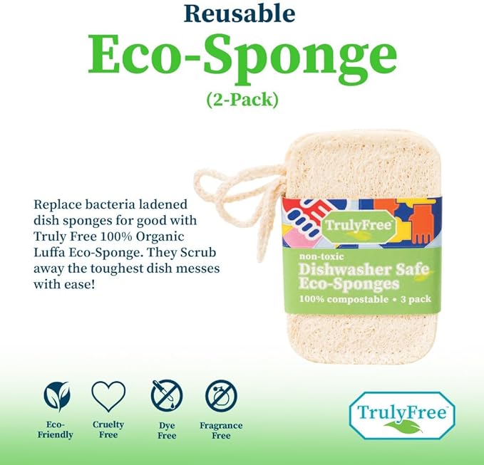 Natural Cleaning Sponges, 100% Organic Luffa Dish Scrubber, Plant-Based Compostable Kitchen Dishwasher Sponge, Cleans Sink, Grout & Tile, Non Scratch Scouring Pad - 4.4 x 2.8 in, Pack of 3