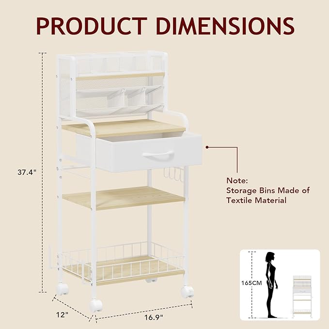 Art cart, 3 Tier Rolling Cart - Utility Cart with Storage Drawer and Wheels, Versatile Art & Craft Organizer for Home, Office, or Studio Ideal for Storing Brushes, Paints （ White）