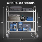 Heavy Duty Stainless Steel Utility cart，Industrial Serving cart with Wheels, 3 Shelf 360°Rotation Storage Trolley with Locking Wheels 500 lbs Capacity，1MM Thick 33.5 * 17.4 * 35.4' L*W*H.