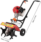 Rototiller Gas Powered, 52CC 2-Stroke Gas Tiller Gas Rototiller Gas Power Garden Tiller Cultivator Mini Gasoline Tiller Hand Push Rotary Cultivator Farmyard Rototiller for Sandy Land Loose