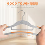 Yolife Cascading Plastic Clothes Hangers 20 Pack with Inner Hook for Vertical Storage, Slim Space Saving Hangers with Non-Slip Pads, 360° Swivel Metal Hook, Versatile, Gray & Orange