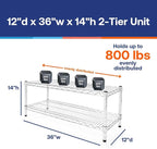 Shelving Inc. 12" d x 36" w Chrome Wire Shelving with 2 Tier Shelves, Weight Capacity 800lbs Per Shelf