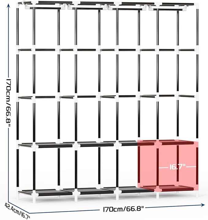 Mavivegue Clothes Organizer with 4 Hanging Rods, Portable Closet Wardrobe, Non-Woven Fabric Cover, Large Capacity Storage for Bedroom and Living Room,Black, 67" W x 17" D x 67" H