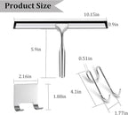 10-Inch Shower Squeegee for Glass Doors, Stainless Steel Shower Squeegee with Shower Door Hook & Adhesive Hook, Multi-Purpose Bathroom Squeegee for Glass, Door, Mirror and Window (Silver)