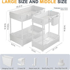 2 Pack Under Sink Organizer, Under Bathroom Cabinet Organizer with Hooks Hanging Cup, Multi-Purpose Storage Shelf for Kitchen Bathroom (White, XL)