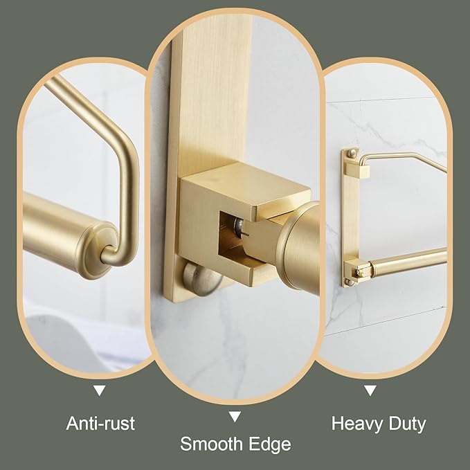 Folding Wall Mounted Clothes Hanger Rack Clothes Hook Solid Brass with Swing Arm Holder Clothing Hanging System Closet Storage Organizer Heavy Duty Drying Rack Wall Mount,Brushed Gold