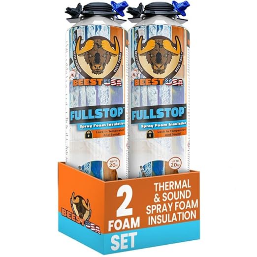 BEEST FullStop Spray Foam Insulation for Wall & Attic (40 Board ft/sq.ft) Perfect Heat & Acoustic Proofing for Reduced Energy Bills - One Component Polyurethane Foam Insulation Can - 2 Pack (26.8 oz)