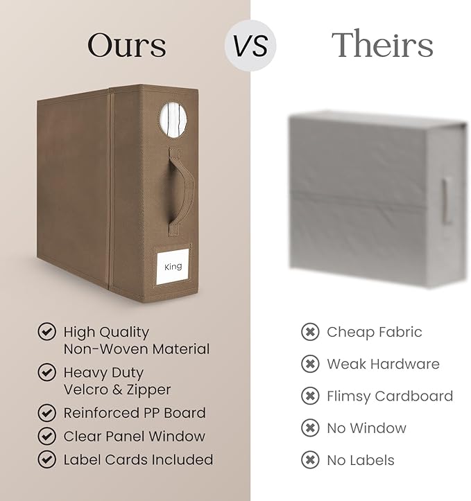 4 Pack Bed Sheet Organizer and Storage, Foldable Storage Organizer for Linen Closet with Viewing Window & Label for Bedding Sheets & Blankets (Queen & King Size) Taupe