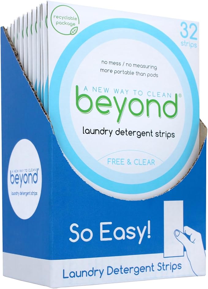 Beyond Laundry Detergent Strips [12 packs of 32 strips] - Free & Clear - Eco-friendly, Hypoallergenic. Travel friendly. Dissolvable Strips